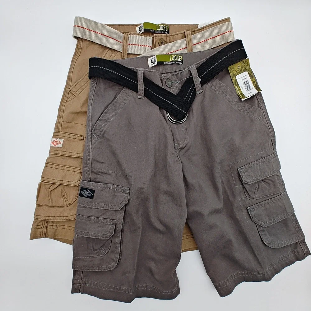 Lot 2 Lee Dungarees Youth Cargo Shorts Size 12 Regular w Belts Khaki‎ Gray